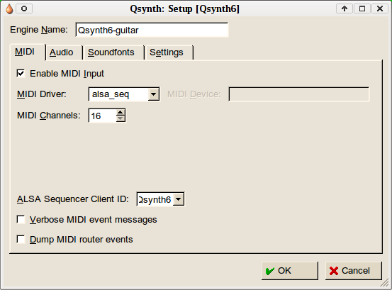 Setting up Qsynth instance