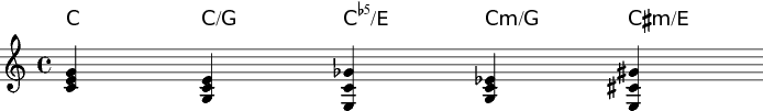 showing some chordnames with inversions.