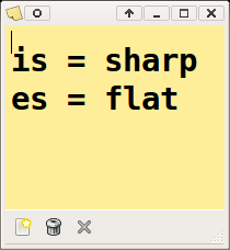 a sticky note showing sharps and flats