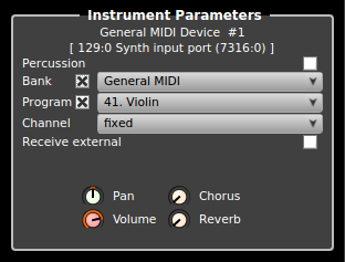 Rosegarden's instrument parameter box for a MIDI instrument
